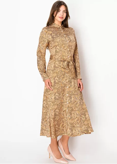 Amber Glow Belted Shirt Dress