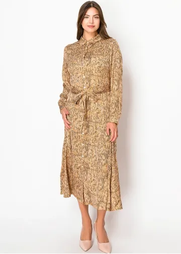 Amber Glow Belted Shirt Dress