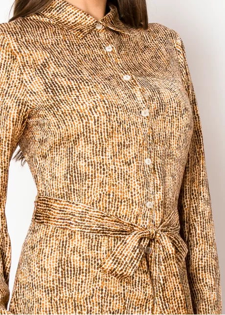 Amber Glow Belted Shirt Dress