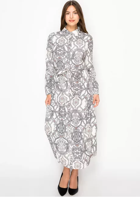 Ivory Mosaic Belted Dress