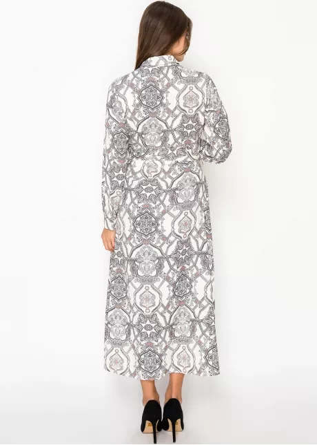 Ivory Mosaic Belted Dress