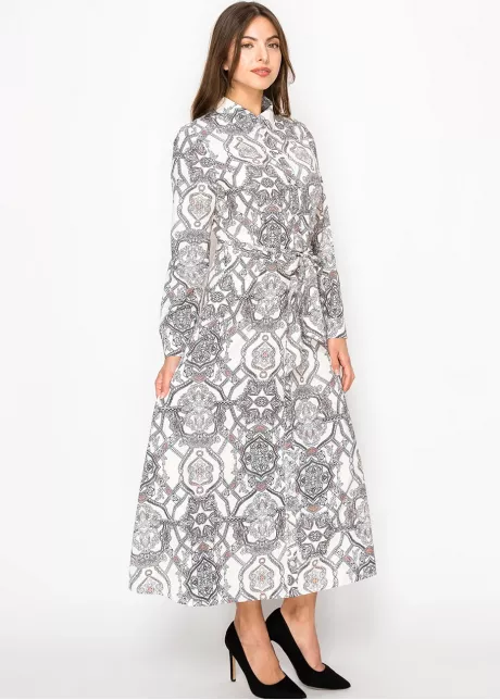 Ivory Mosaic Belted Dress