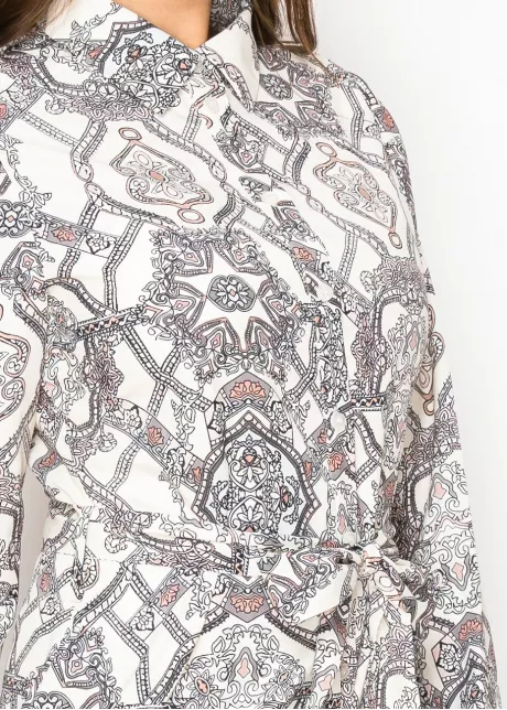 Ivory Mosaic Belted Dress