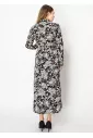 Vintage Floral Tie-Waist Black Dress