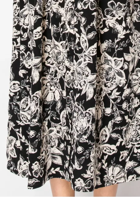 Vintage Floral Tie-Waist Black Dress