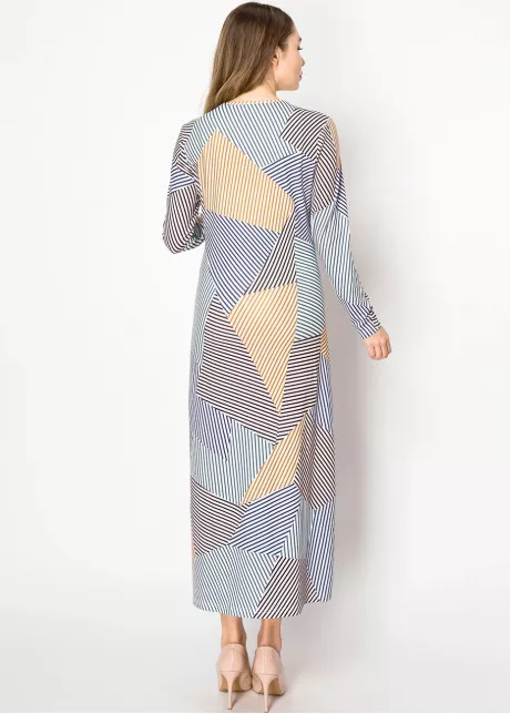 Abstract Stripes Tie-Waist Dress – Blue Multi