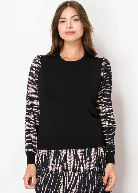 Black Sweater with Patterned Sleeves