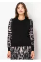 Black Sweater with Patterned Sleeves