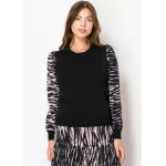 Black Sweater with Patterned Sleeves