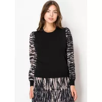 Black Sweater with Patterned Sleeves