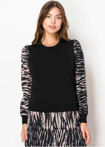 Black Sweater with Patterned Sleeves