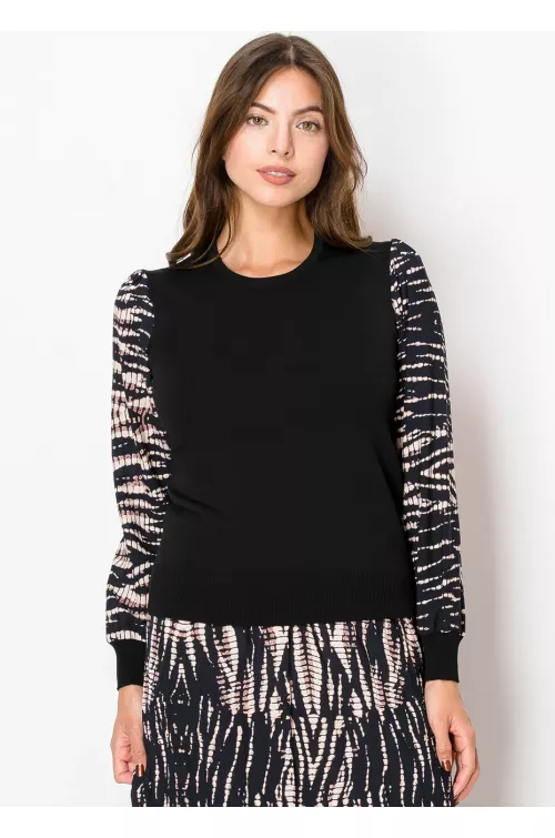 Black Sweater with Patterned Sleeves