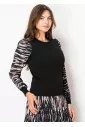 Black Sweater with Patterned Sleeves