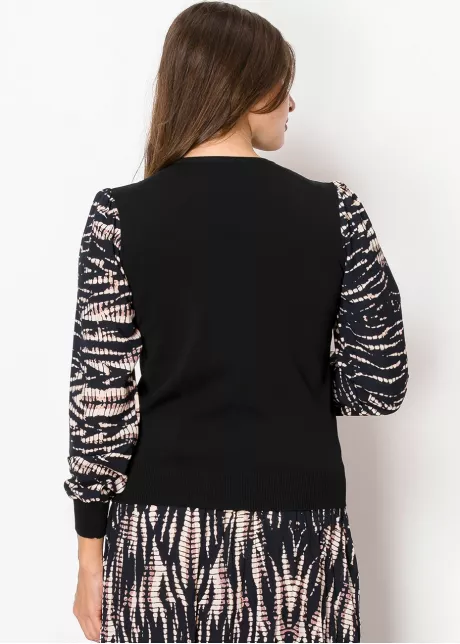 Black Sweater with Patterned Sleeves