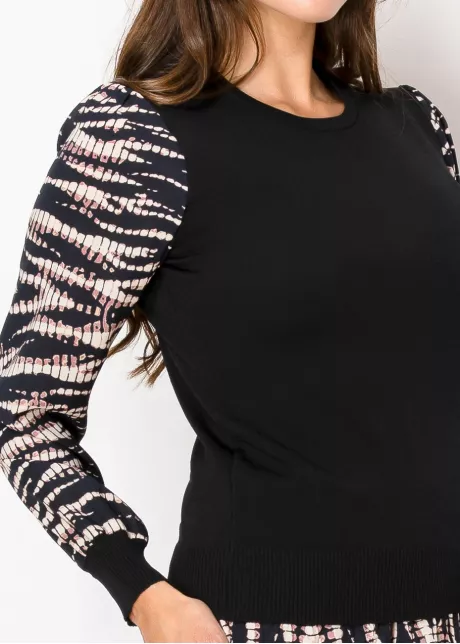 Black Sweater with Patterned Sleeves