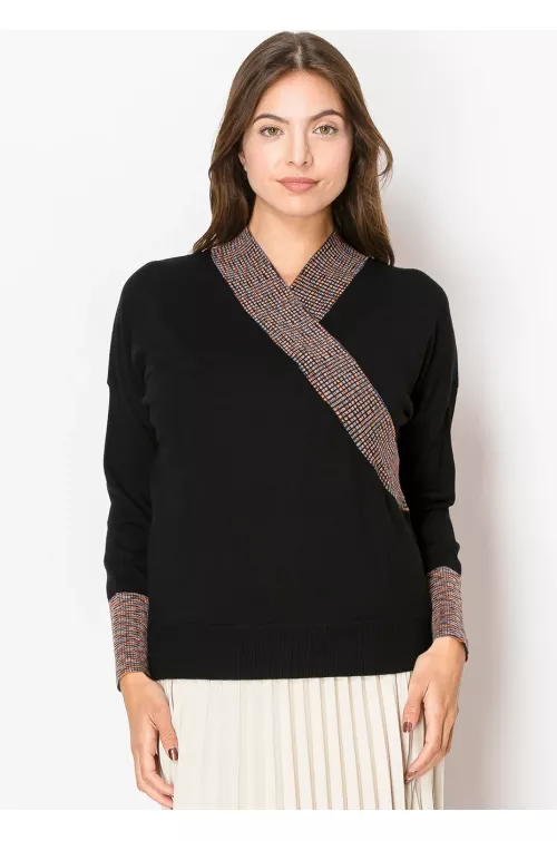 Elegant Black Sweater with Wrap V-Neckline