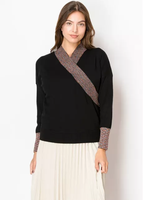 Elegant Black Sweater with Wrap V-Neckline
