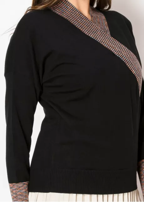Elegant Black Sweater with Wrap V-Neckline