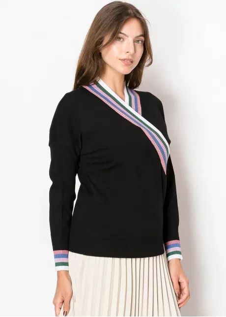 Striped Edge Wrap Knit Sweater