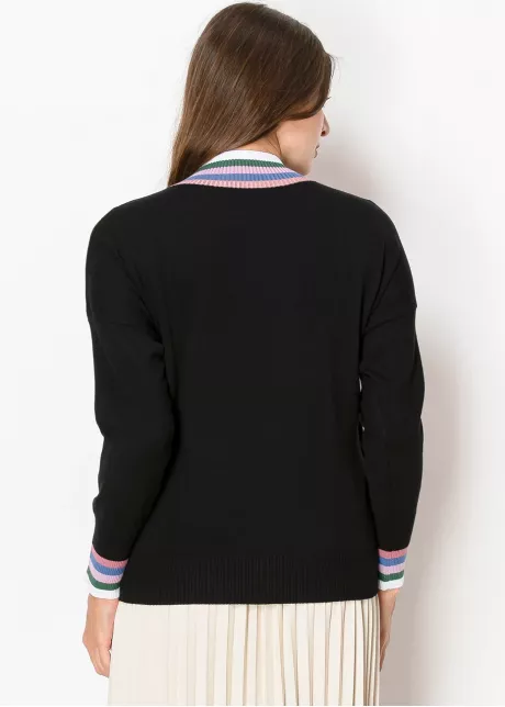 Striped Edge Wrap Knit Sweater