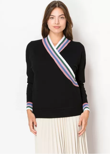 Striped Edge Wrap Knit Sweater