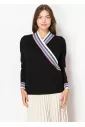 Striped Edge Wrap Knit Sweater