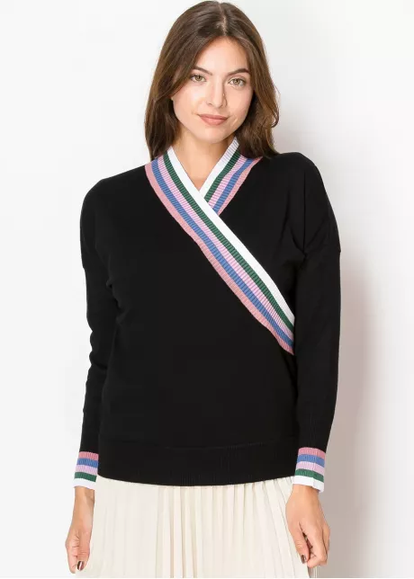 Striped Edge Wrap Knit Sweater