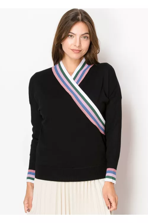 Striped Edge Wrap Knit Sweater