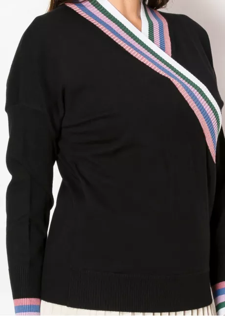 Striped Edge Wrap Knit Sweater