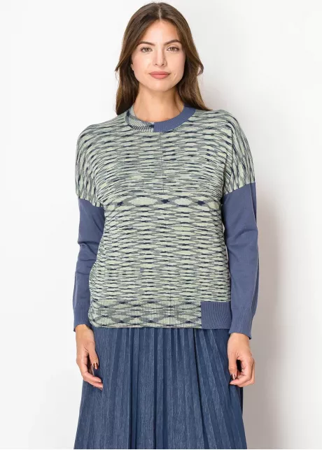 Abstract Striped Sweater in Green-Blue