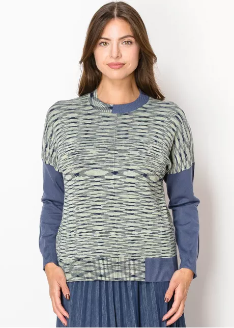 Abstract Striped Sweater in Green-Blue