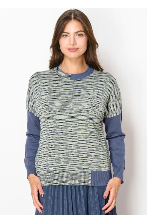 Abstract Striped Sweater in Green-Blue