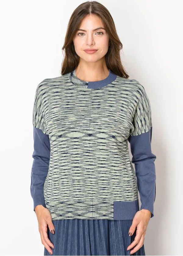 Abstract Striped Sweater in Green-Blue