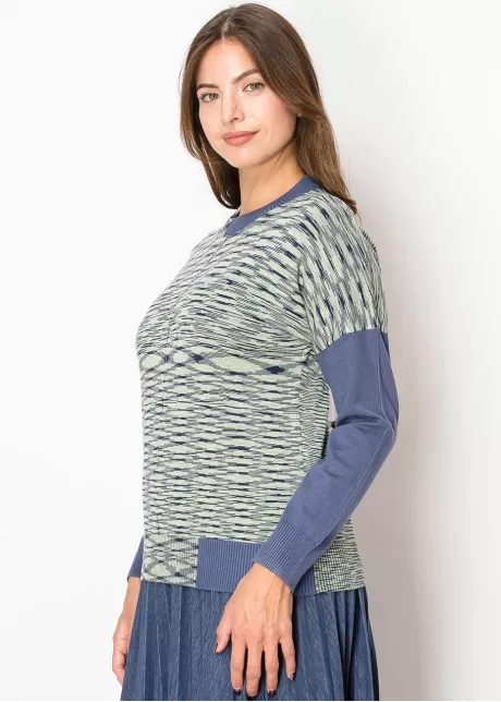 Abstract Striped Sweater in Green-Blue