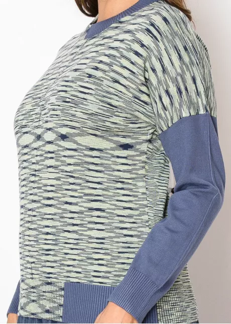 Abstract Striped Sweater in Green-Blue