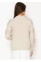 Beige Ribbed Sleeve Crewneck Sweater