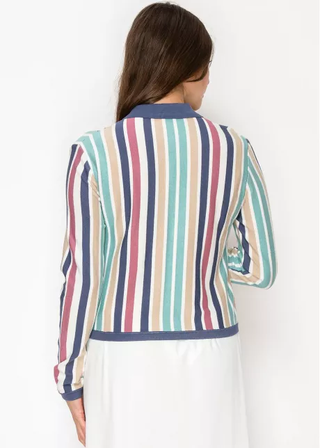 Multi-Striped Polo Top with Button Detail