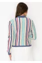 Multi-Striped Polo Top with Button Detail