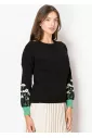 Black Daisy Sleeve Cozy Knit Sweater