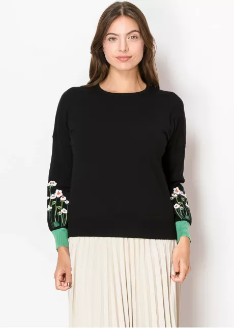 Black Daisy Sleeve Cozy Knit Sweater