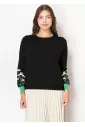 Black Daisy Sleeve Cozy Knit Sweater