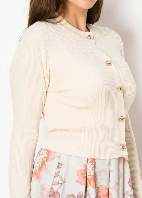 Classic Beige Ribbed Cardigan