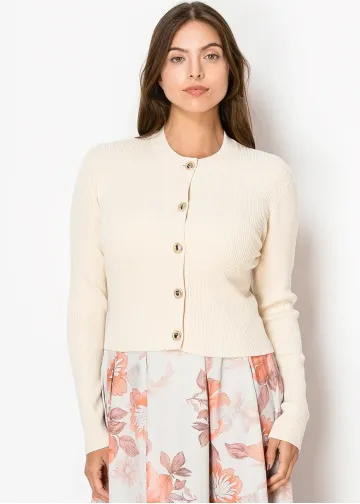 Classic Beige Ribbed Cardigan