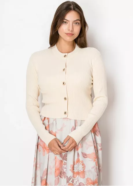 Classic Beige Ribbed Cardigan