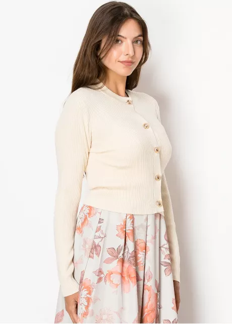 Classic Beige Ribbed Cardigan