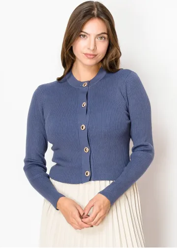 Golden Button Detail Cardigan in Blue