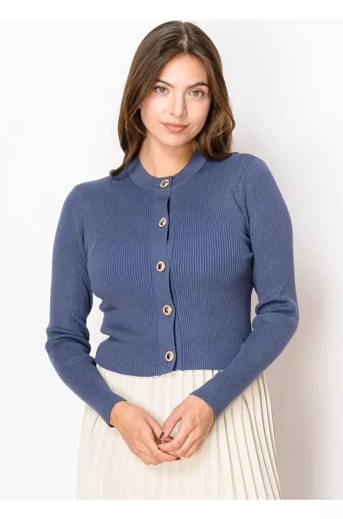 Golden Button Detail Cardigan in Blue