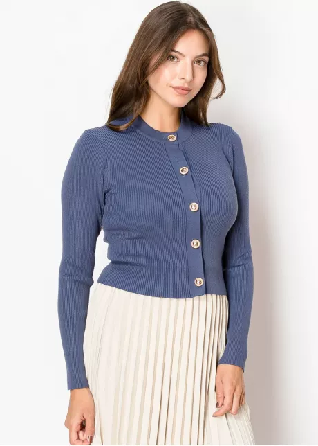 Golden Button Detail Cardigan in Blue