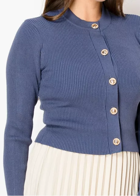 Golden Button Detail Cardigan in Blue