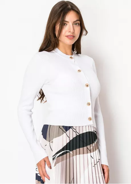 White Ribbed Button-Up Cardigan